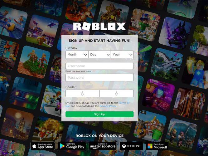 страница входа Roblox