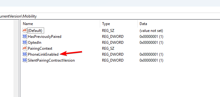 Ключ PhoneLinkEnabled в реестре
