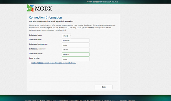 Подключение к базе данных MODX