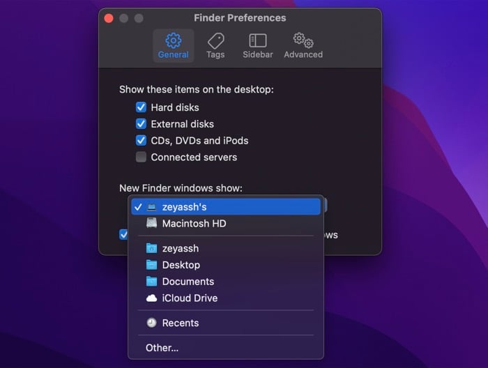 Выбор папки по умолчанию для Finder на Mac
