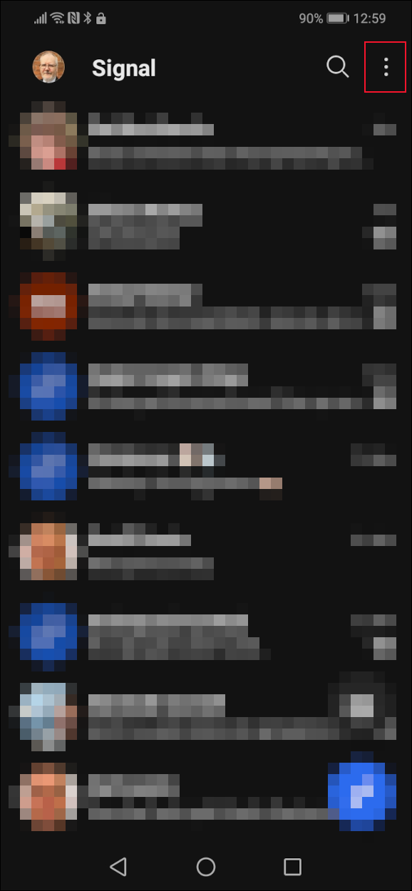 Signal app with the menu button highlighted