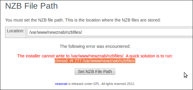 Ошибка доступа к каталогу для nzb и команда chmod