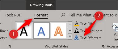 Кнопка «Эффекты текста» на вкладке Формат