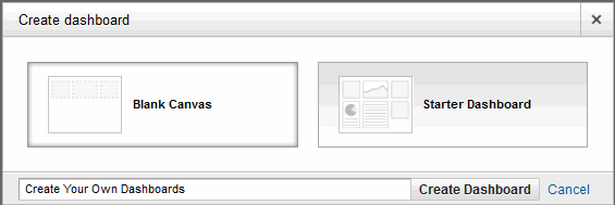 Выбор шаблона дашборда Blank Canvas или Starter Dashboard