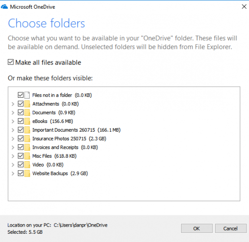 onedrive choose files