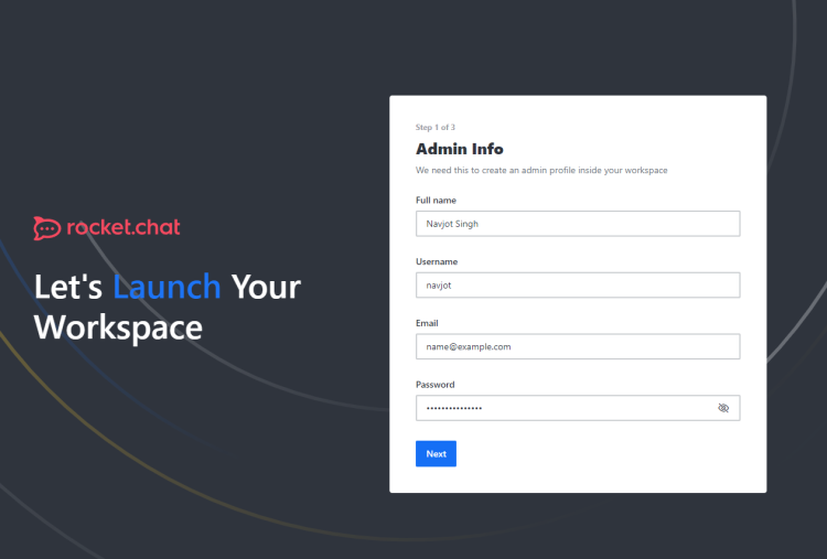 Экран настройки Rocket.Chat