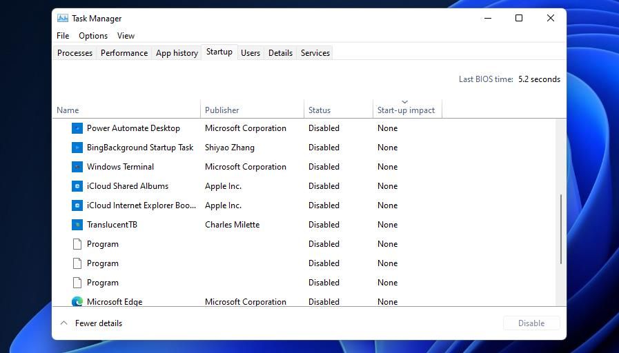 Вкладка «Автозагрузка» в Диспетчере задач