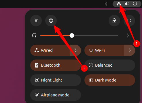 Нажмите значок сети в углу, затем шестерёнку для деталей сети.