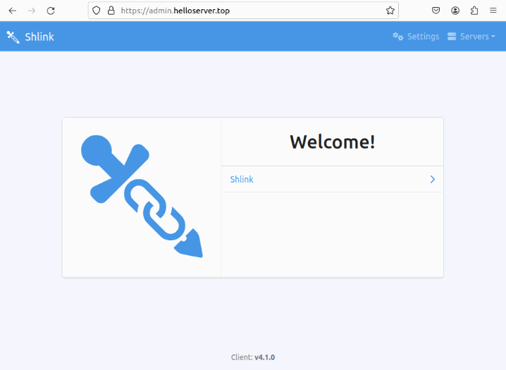 Скриншот стартовой страницы Shlink в браузере после настройки.