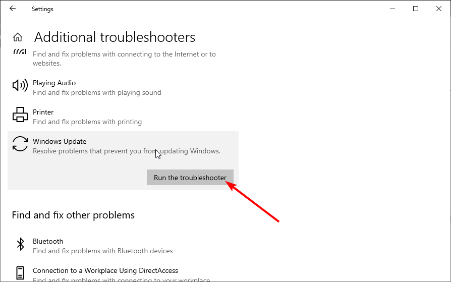 Запуск средства устранения неполадок для обновлений