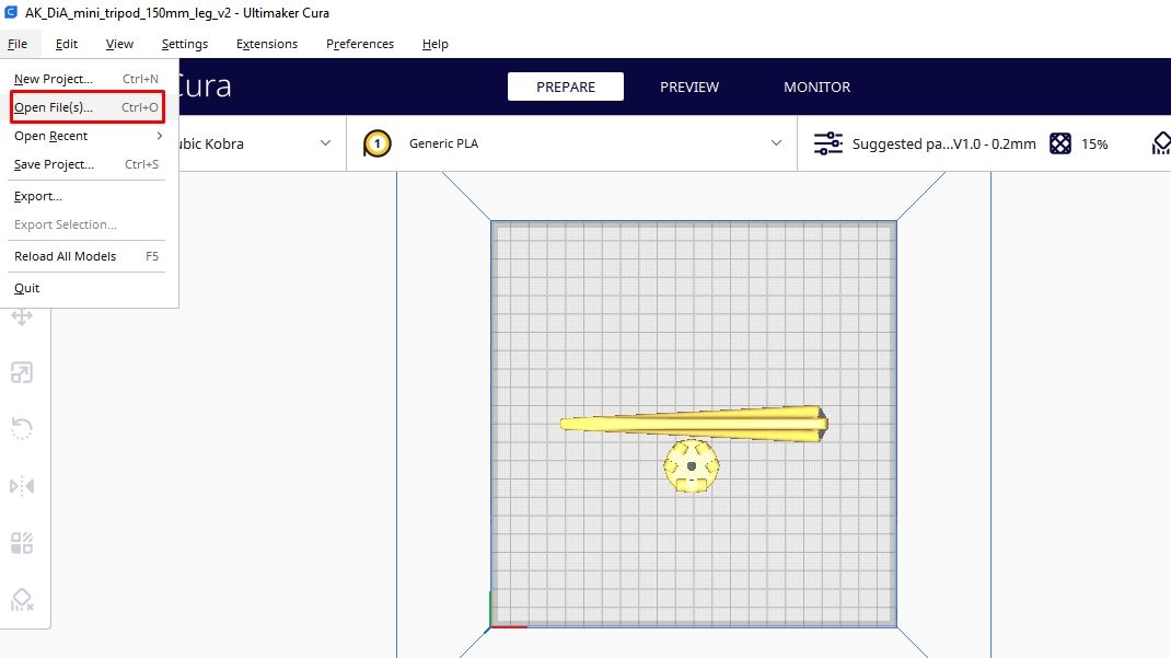 Окно импорта файлов в Cura