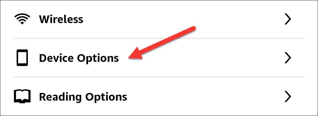 Пункт Параметры устройства в настройках Kindle