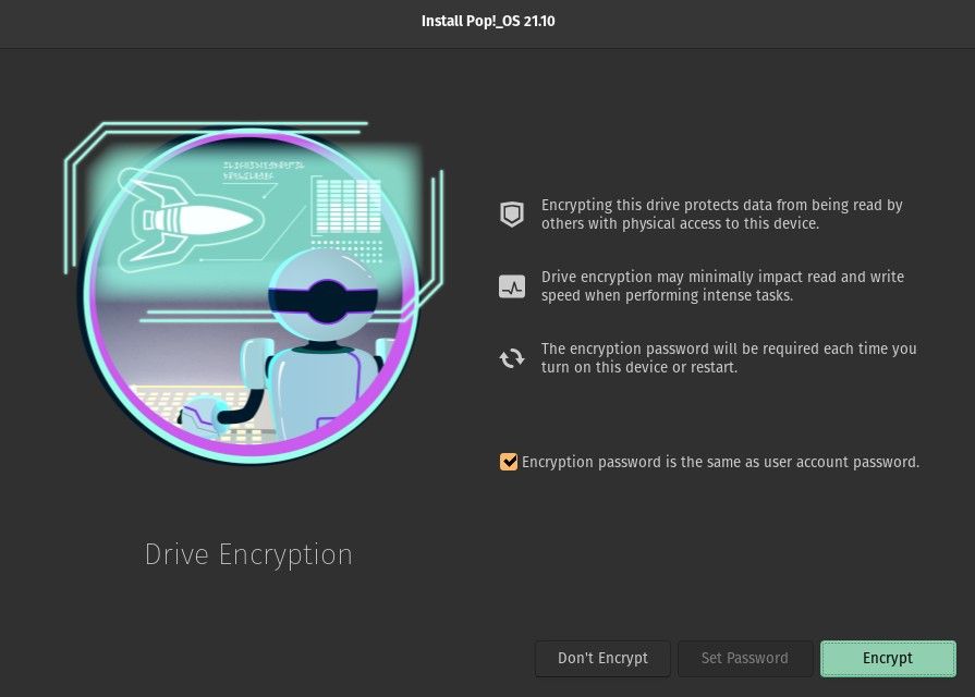 Опция шифрования Pop!_OS