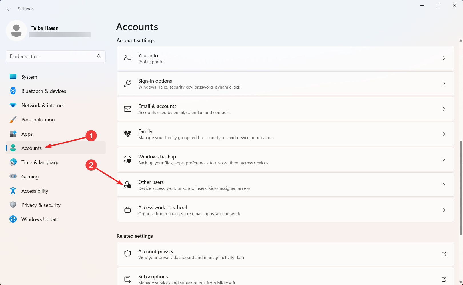 Параметры учётных записей