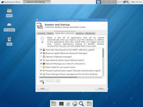 Вкладка Автозапуск приложений с кнопкой Добавить