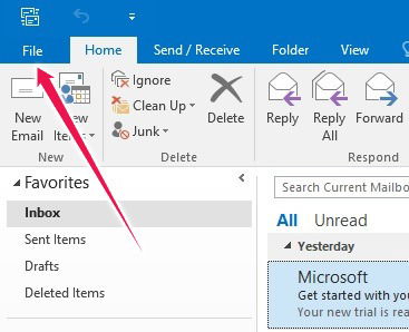 Файл в Outlook 2016