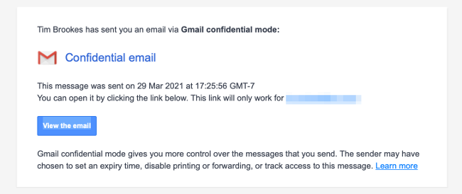 Оповещение о новом конфиденциальном сообщении в Gmail