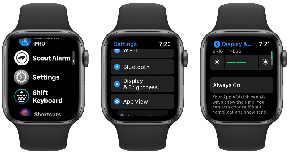 Apple Watch brightness options