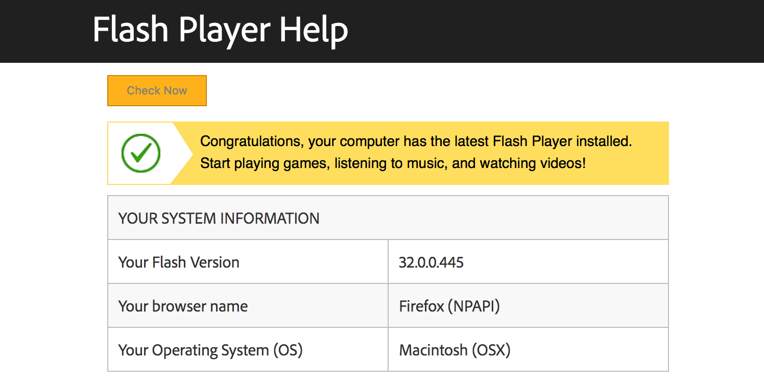 Проверка установки Flash Player