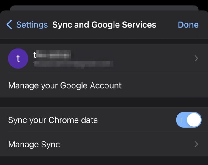 включение синхронизации в Chrome на мобильном телефоне
