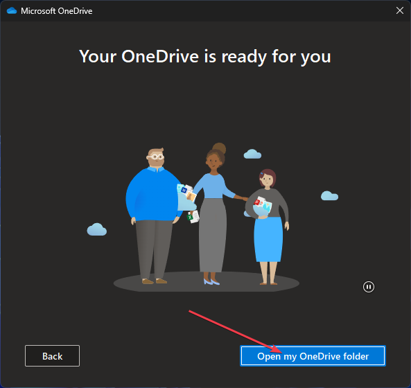 Мастер настройки после входа в OneDrive