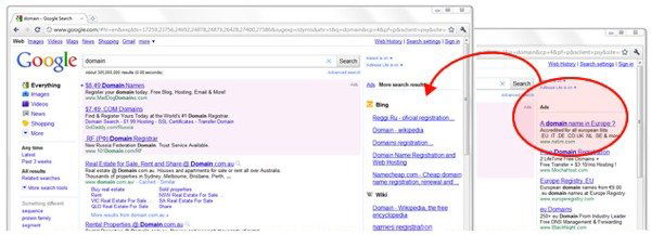 Adlesse в действии на странице поиска Google.