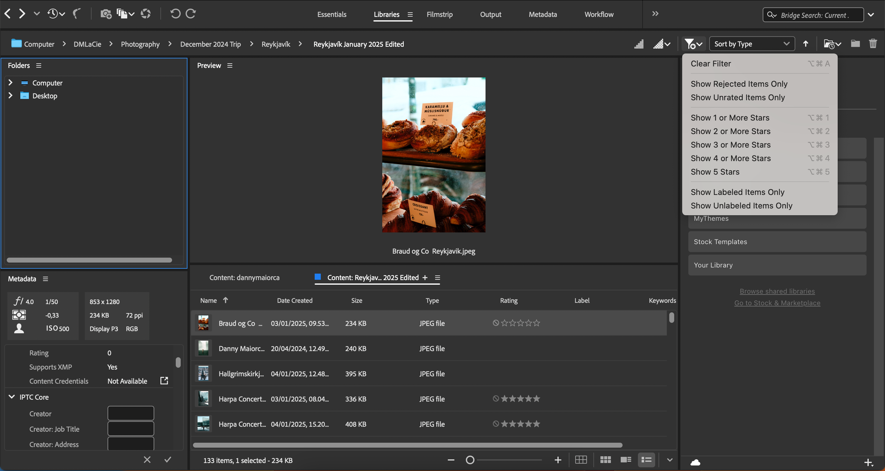 Фильтрация и сортировка фотографий в Adobe Bridge