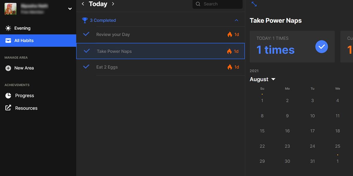 Визуализация: список All Habits в Habitify