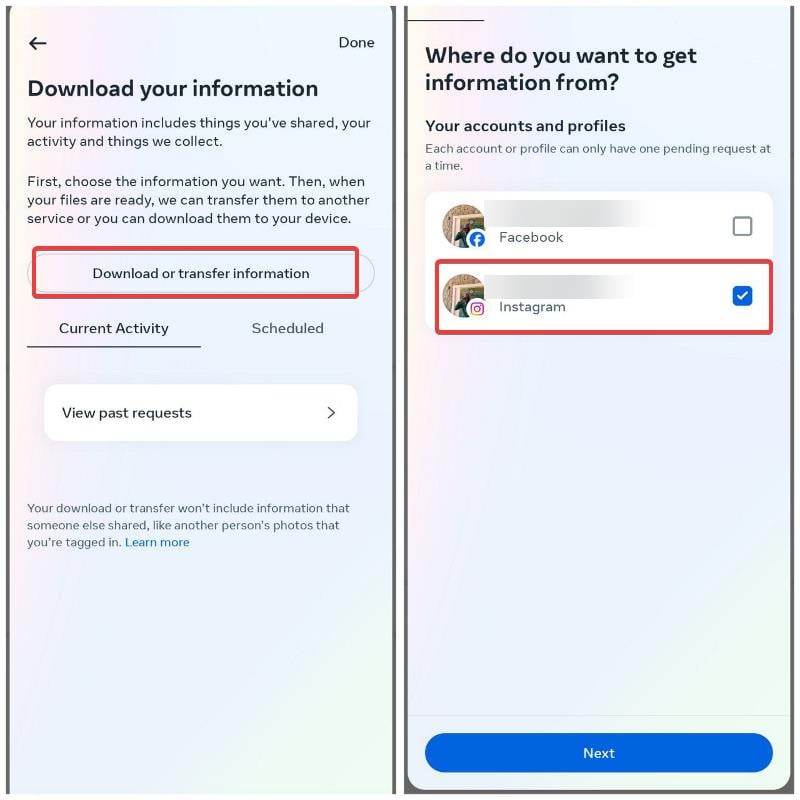 Scarica le informazioni Instagram