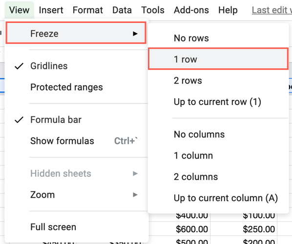Нажмите Вид, Закрепить, 1 строка