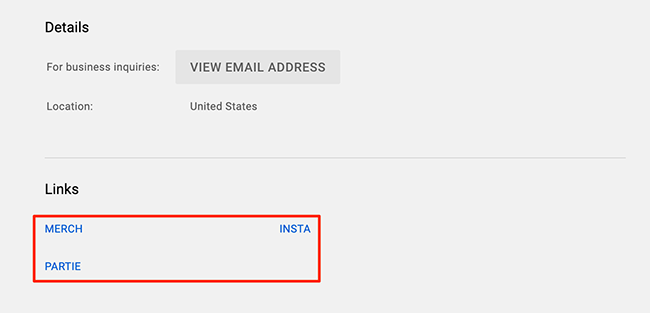 Ссылки на соцсети в профиле YouTube.