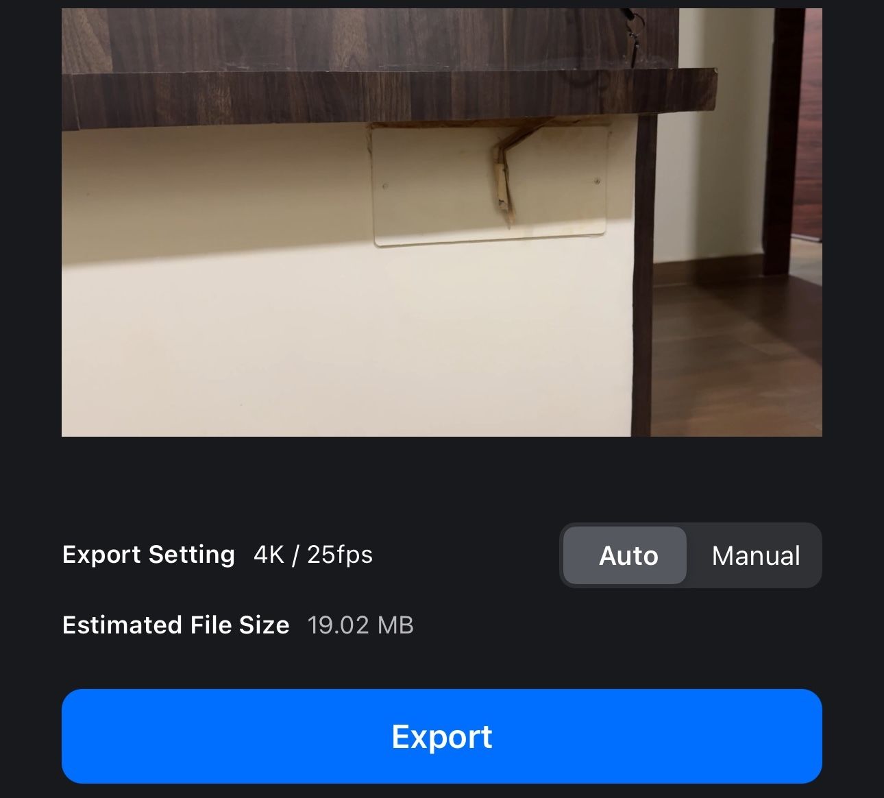 Нажатие на кнопку Export в VN Video Editor для экспорта перевёрнутого видео в исходных настройках