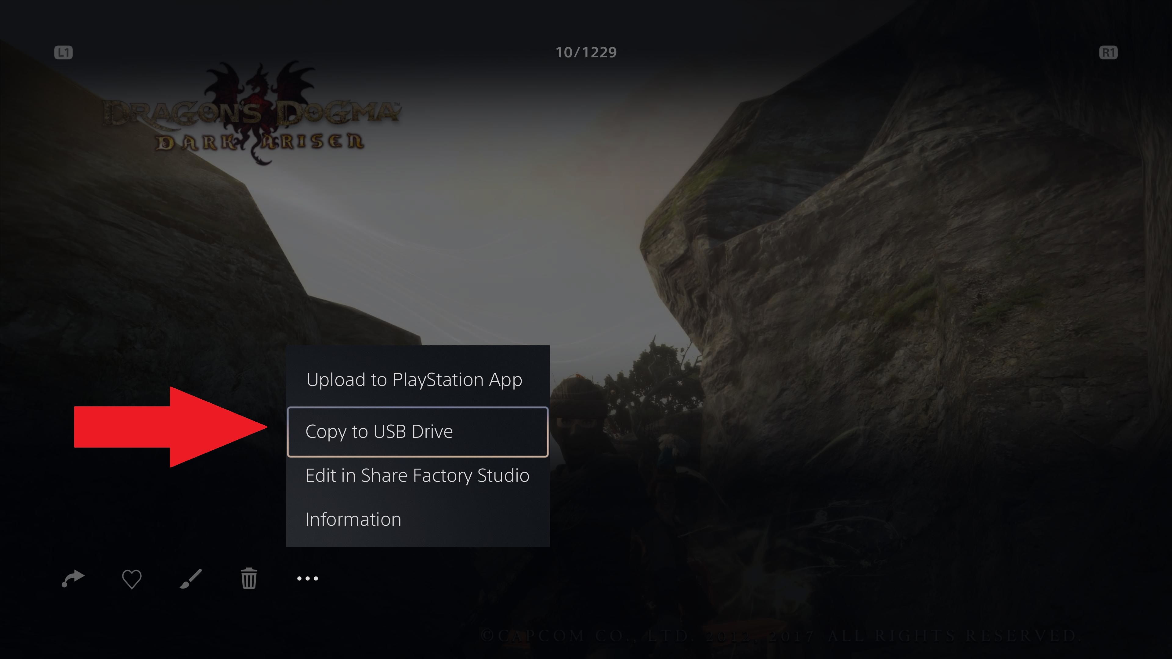 Всплывающее окно в галерее медиа с опцией копировать на USB.