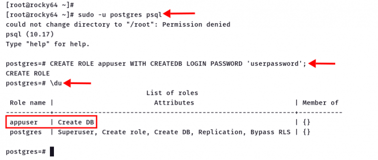 Создание роли PostgreSQL для приложения