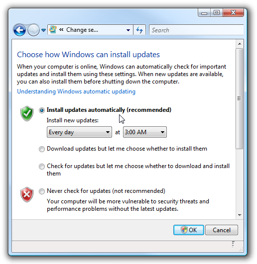 Включение автоматической установки обновлений Windows