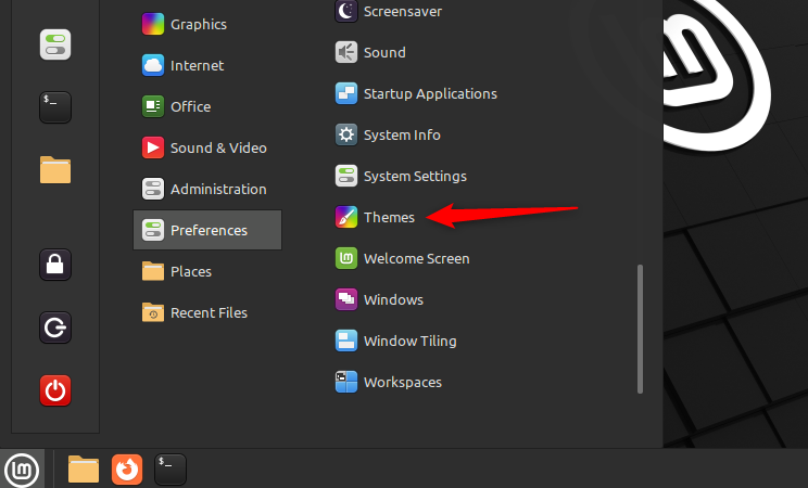 Меню Темы в Cinnamon