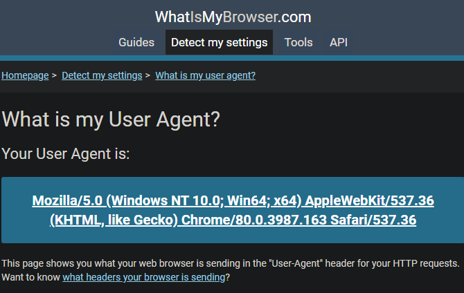 Пример user agent в инструменте разработчика