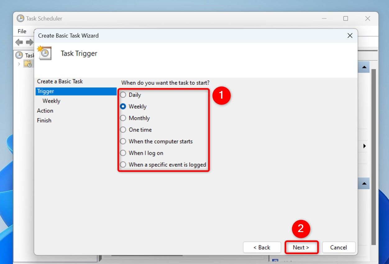 Опции частоты выполнения задачи и кнопка