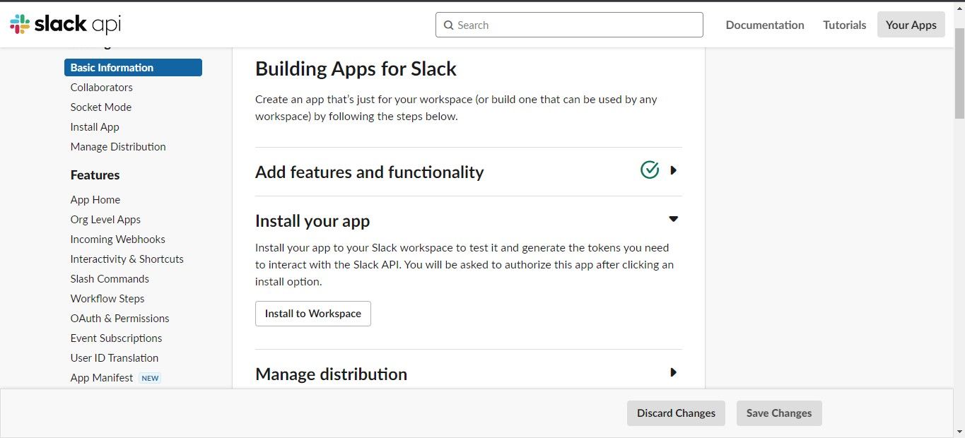 Страница установки приложения в рабочую область Slack