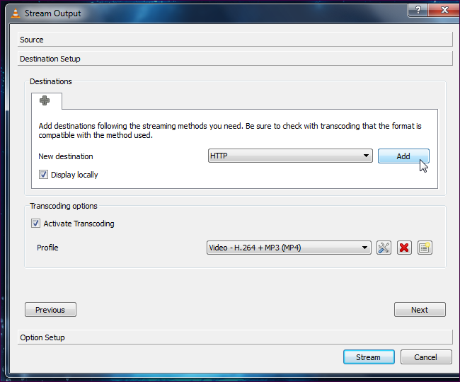 Параметры назначения потока: HTTP и UDP