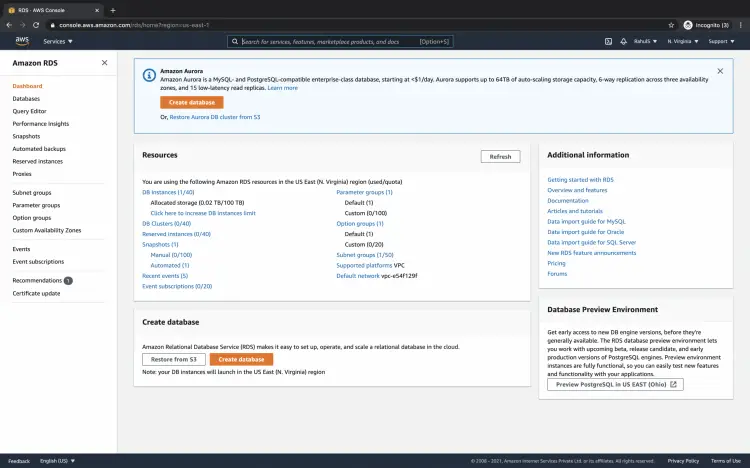 Панель RDS с пунктом групп параметров выделенным в меню