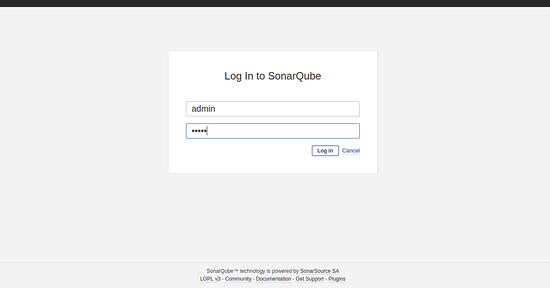 Форма входа SonarQube