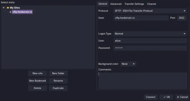 Подключение через FileZilla