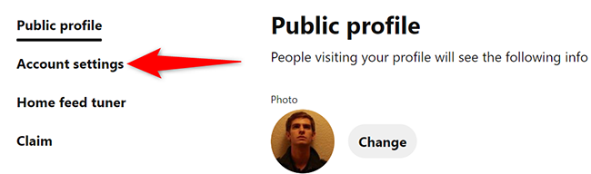 Выберите «Настройки аккаунта» в левой панели.