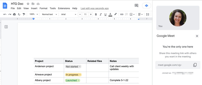 Google Meet запущен в Документах