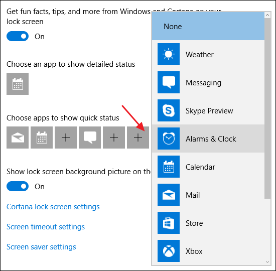 Выбор приложений для отображения на экране блокировки