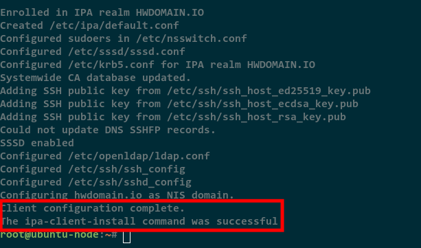 Сообщение об успешном завершении конфигурации клиента