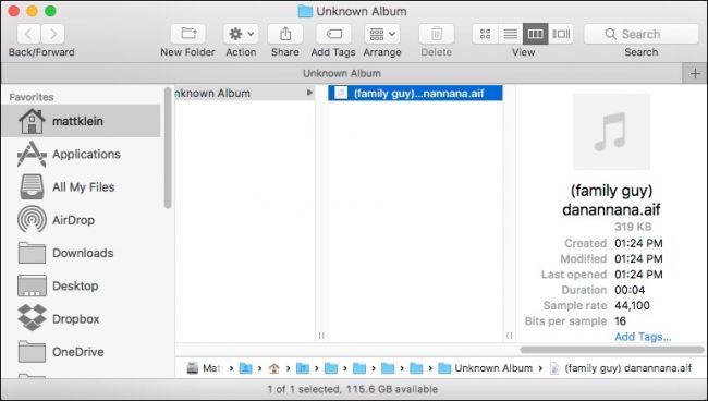 Перетаскивание AIFF файла в папку ~/Library/Sounds в Finder
