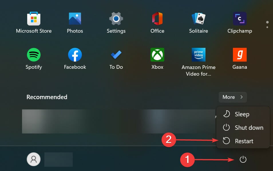 Кнопка Перезагрузить в меню Пуск