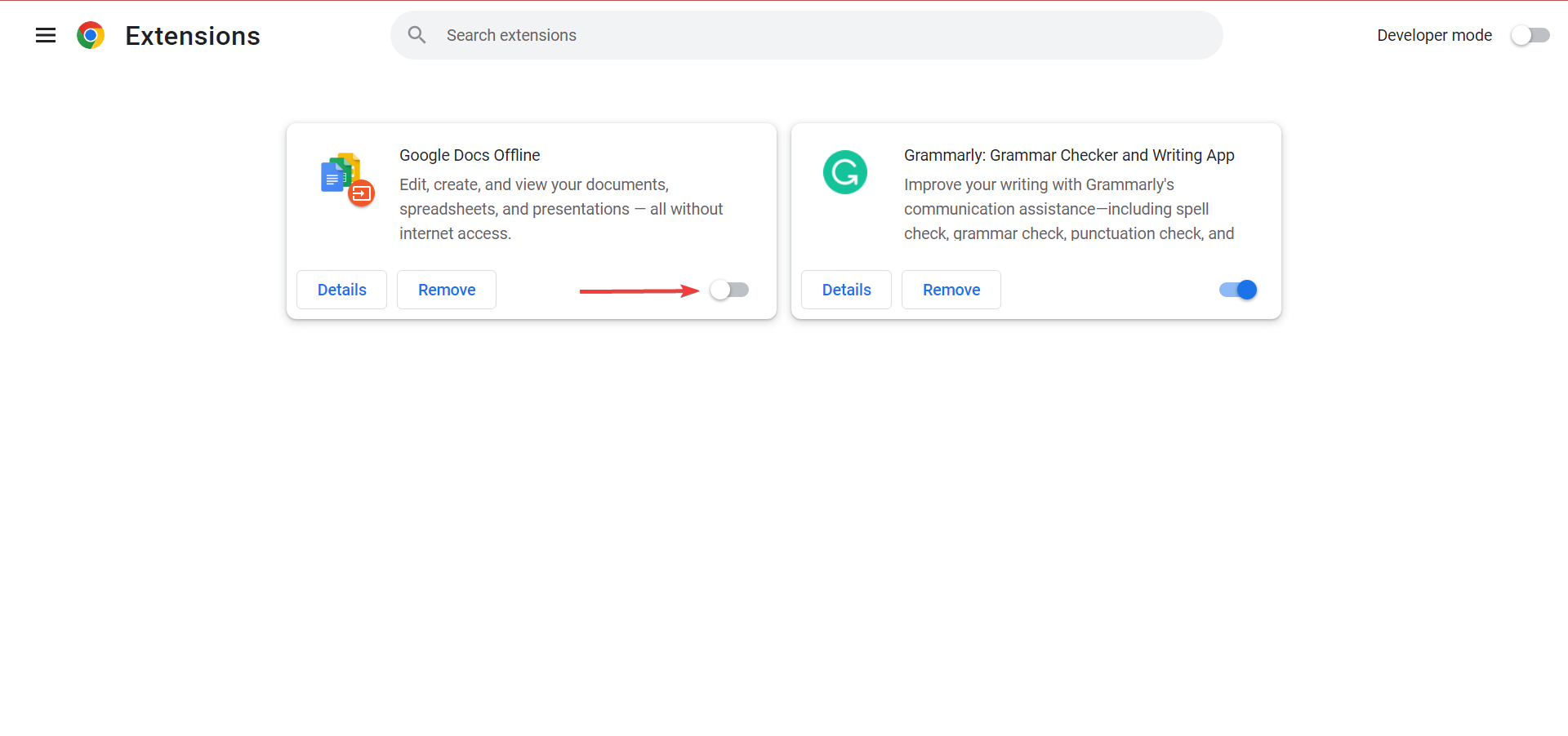 Отключение расширения